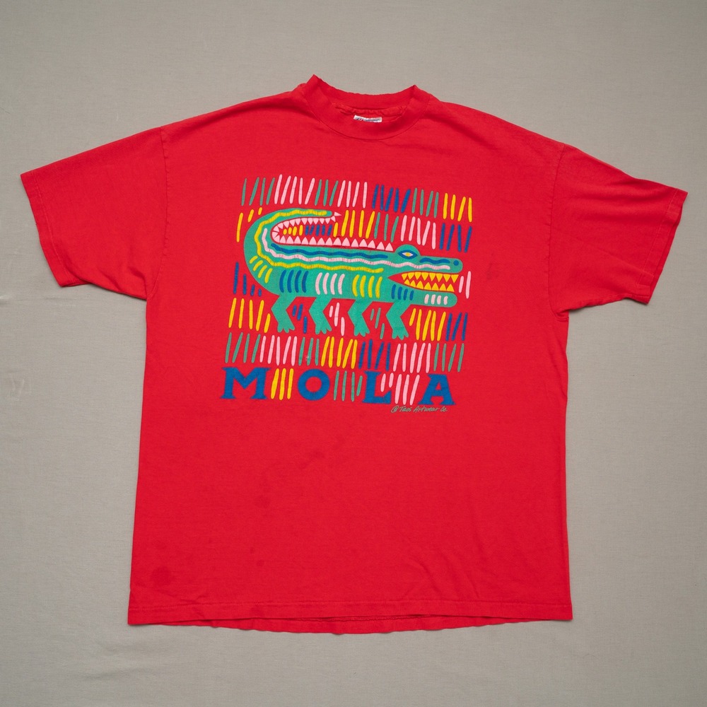 Vintage 90s Alligator Mola Puffy Taos Artwear Co Red T Shirt XL‎ Hanes Beefy